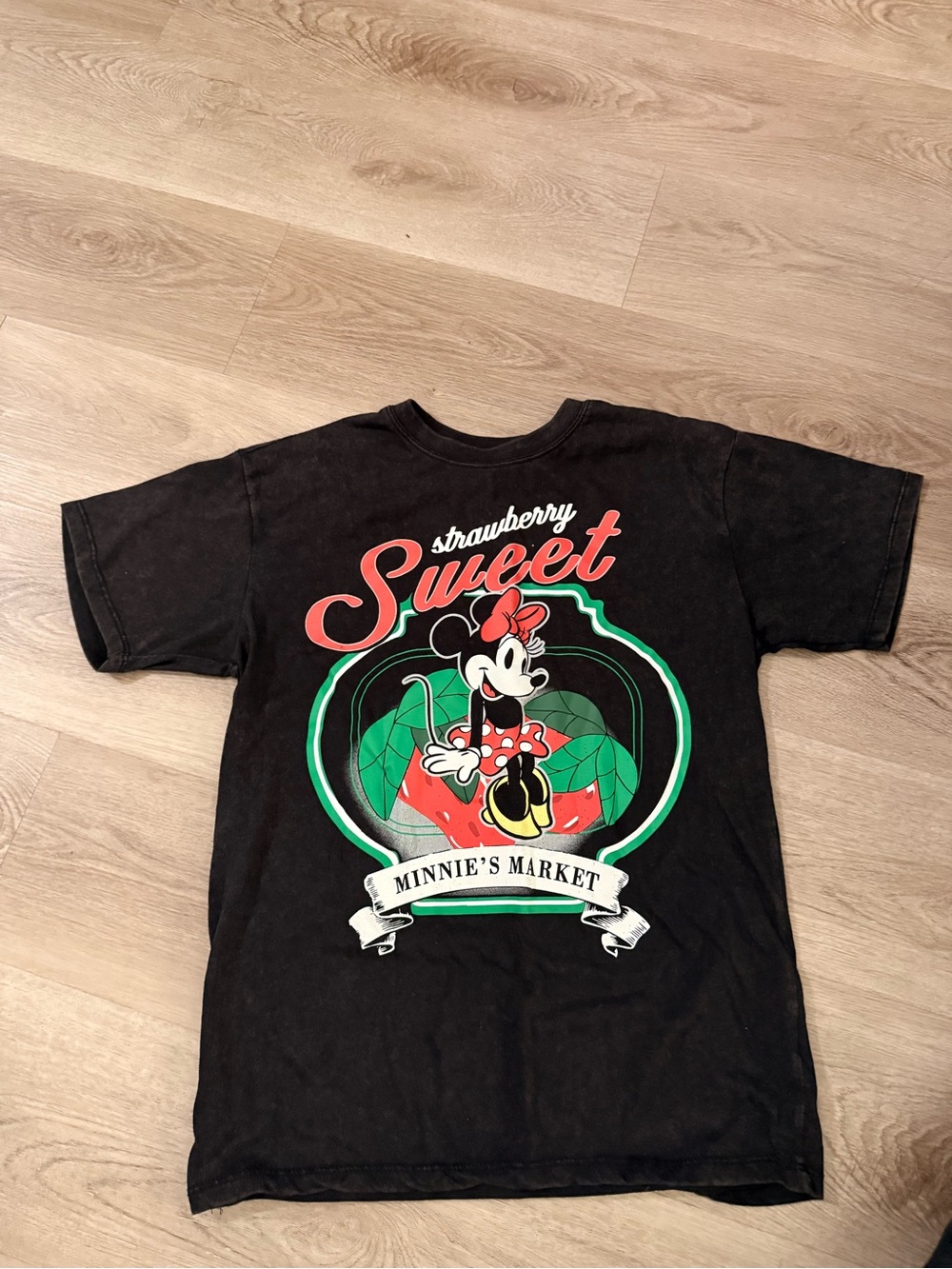 Disney Black Minnie Sweet Strawberry Graphic Tee